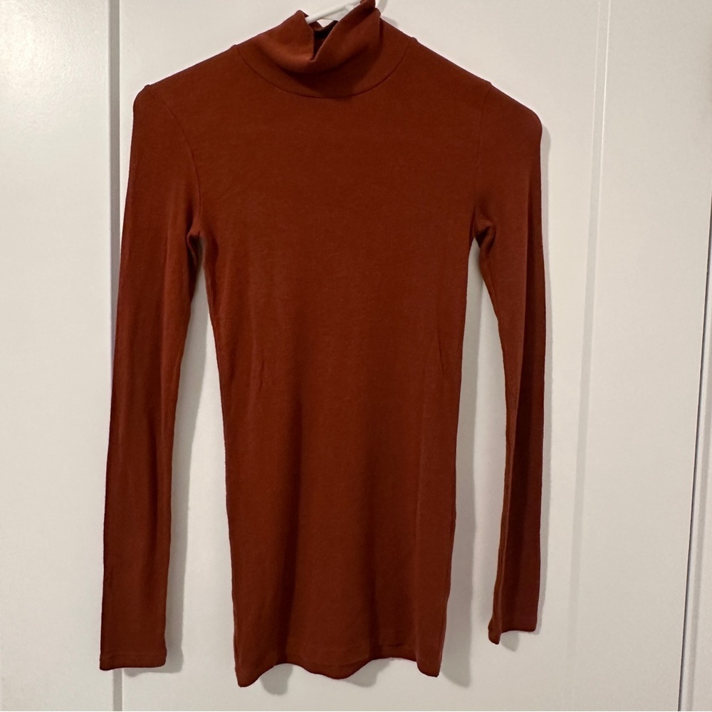 Aritzia Wilfred Only Turtleneck Burnt Orange Ribbed Top Size XS Women’s - Picture 3 of 11
